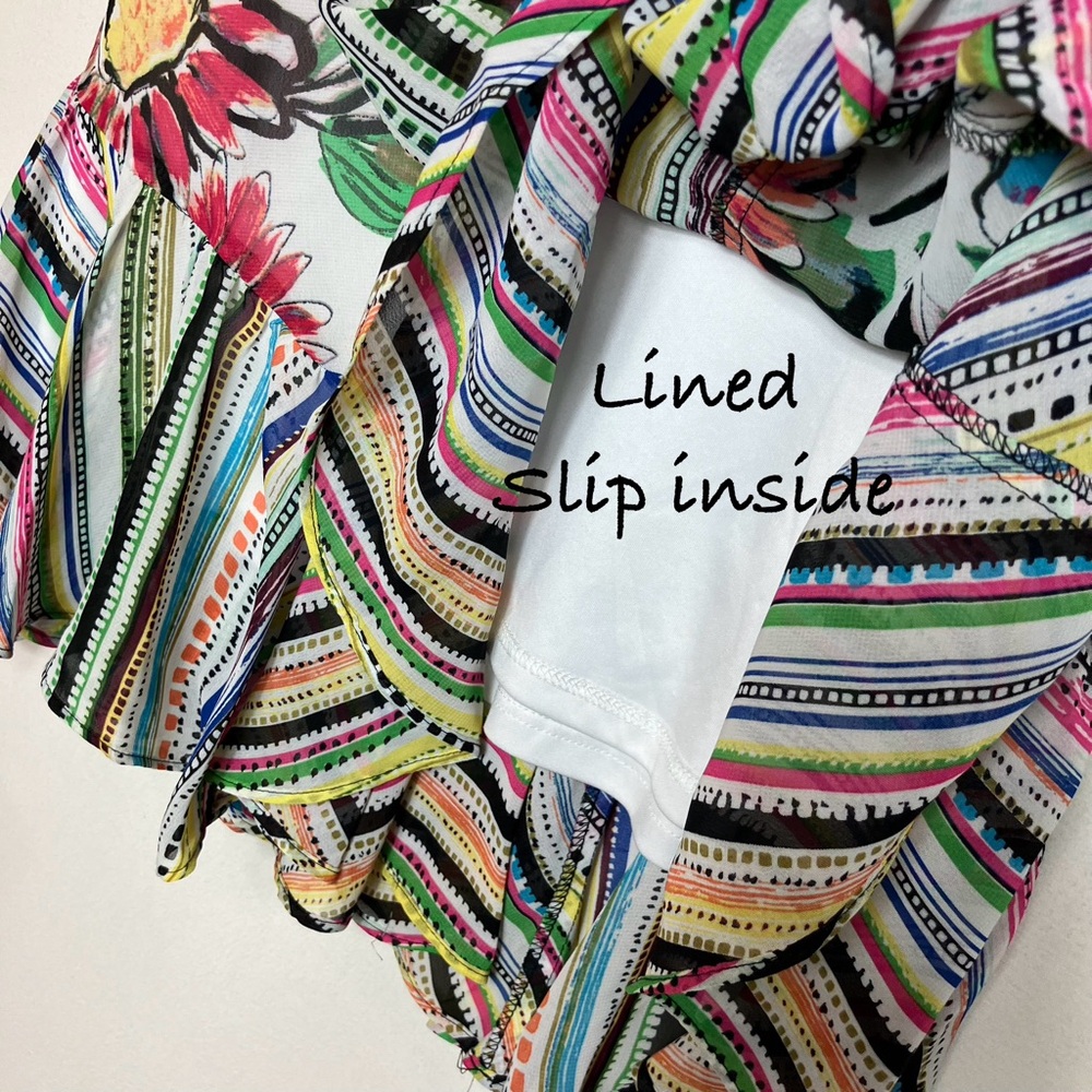 📦💐White Multi Floral & Stripe Ruffle Hem Skirt Sz Small 📦DISCOUNTED SHIPPING - Picture 2 of 10